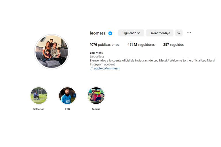 Con más de 481 millones de seguidores, Messi solo sigue a 287 personas en Instagram