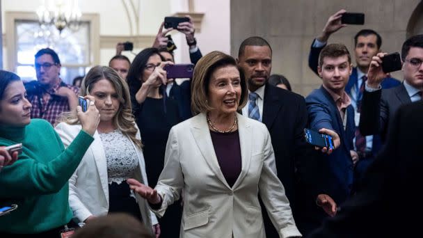 PHOTO: Speaker of the House Nancy Pelosi arrives to the Capitol in Washington, D.C, Nov. 17, 2022. (Jim Lo Scalzo/EPA via Shutterstock)