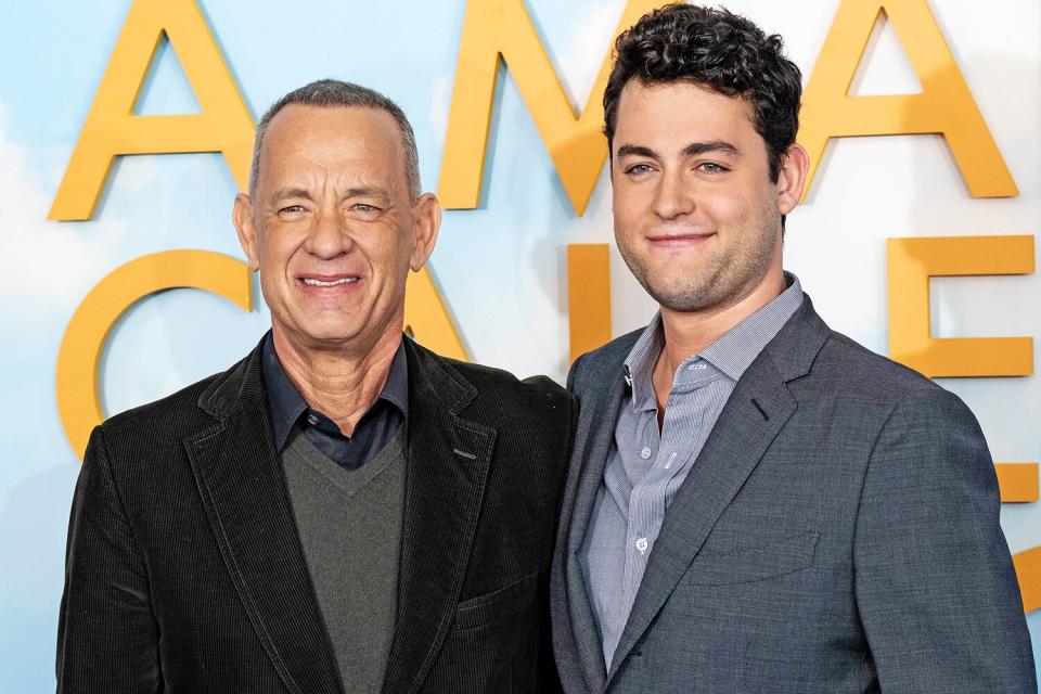 LONDON, ENGLAND - DECEMBER 16: (L-R) Tom Hanks and Truman Hanks attend the "A Man Called Otto" photocall at Corinthia Hotel London on December 16, 2022 in London, England. (Photo by Jeff Spicer/Getty Images)