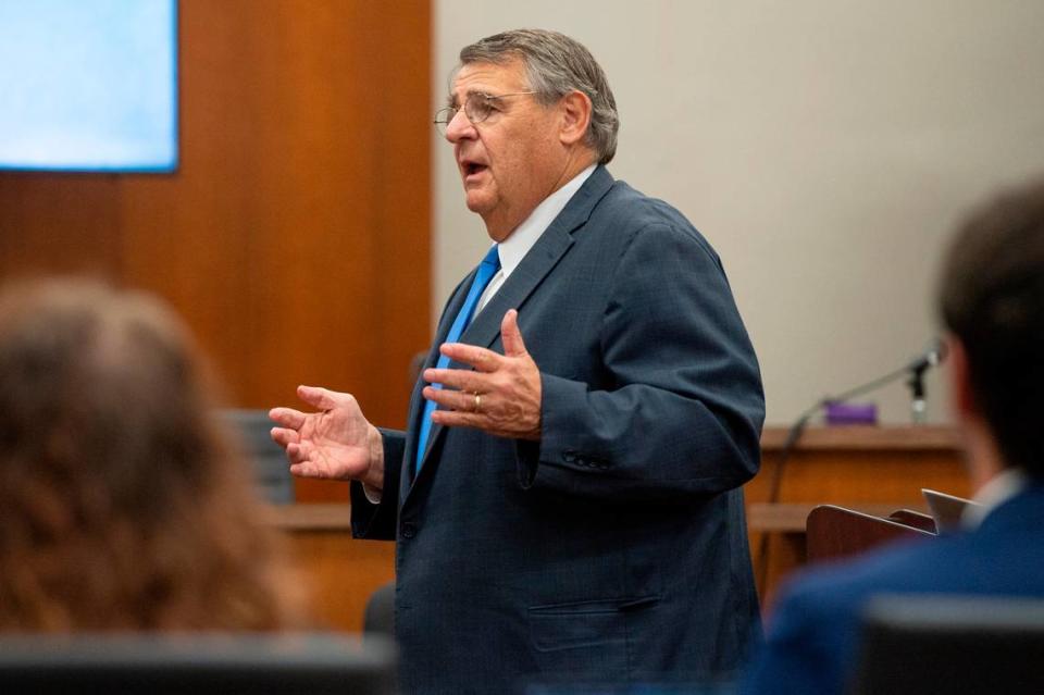 Donald Rafferty makes an opening statement in the trial of his client Joseph David Heard in Harrison County Circuit Court in Biloxi on Wednesday, May 8, 2024.