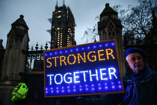 Anti-Brexit protesters outside the Houses of Parliament