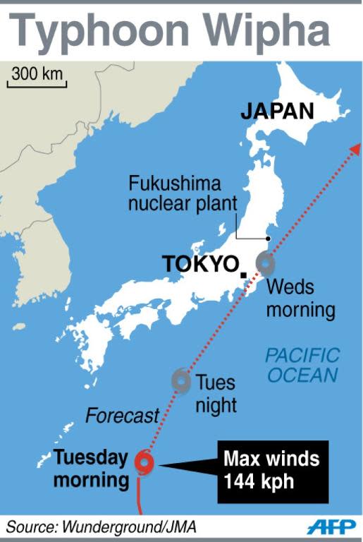 Graphic showing the projected path of Typhoon Wipha in Japan, as it moves north towards the Fukushima nuclear plant