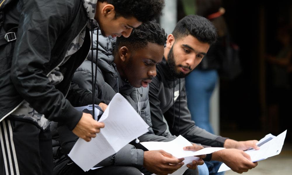 Students receive their A-level results in London, August 2017.