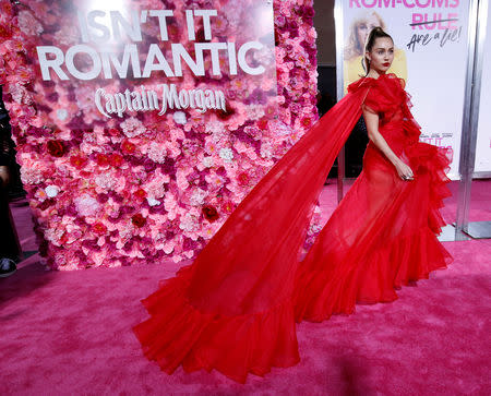 Singer Miley Cyrus poses at the premiere for the movie "Isn't It Romantic" in Los Angeles, California, U.S., February 11, 2019. REUTERS/Mario Anzuoni