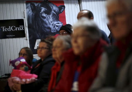 Attendees listen to U.S. Republican presidential candidate Ted Cruz speak at a campaign event in Osceola, Iowa, United States, January 26, 2016. REUTERS/Jim Young