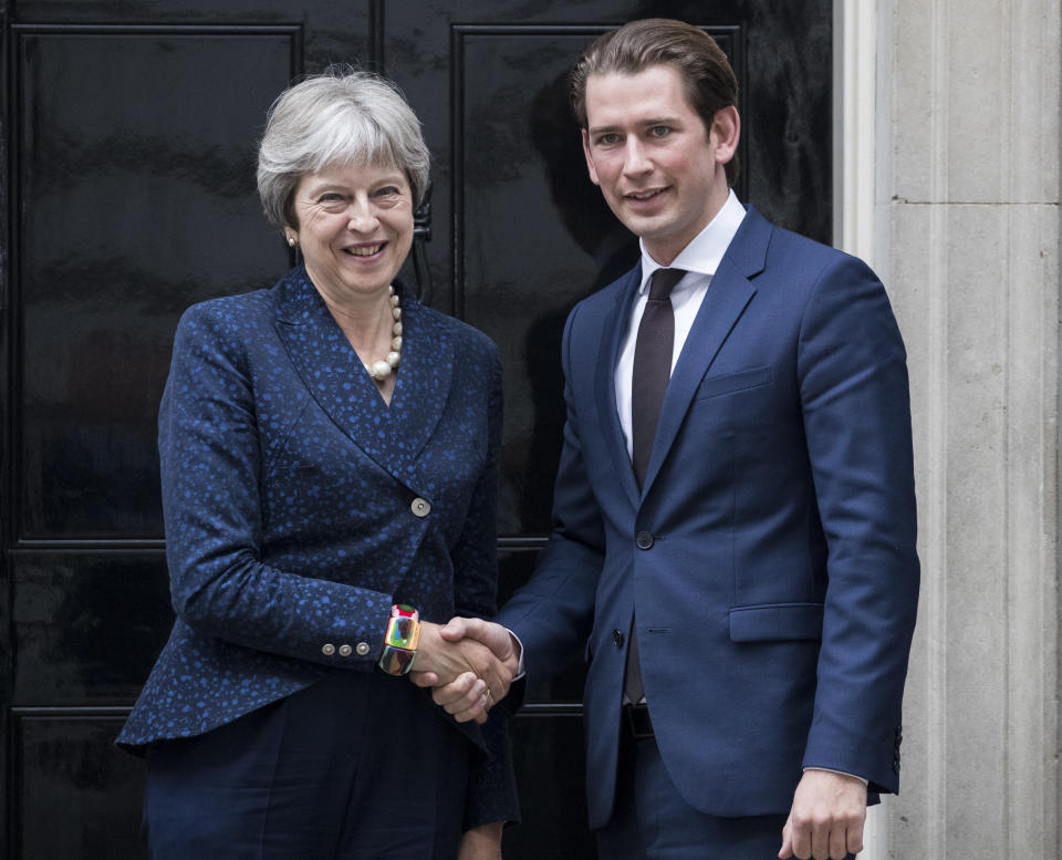 Theresa May with her Austrian counterpart Sebastian Kurz (Getty)