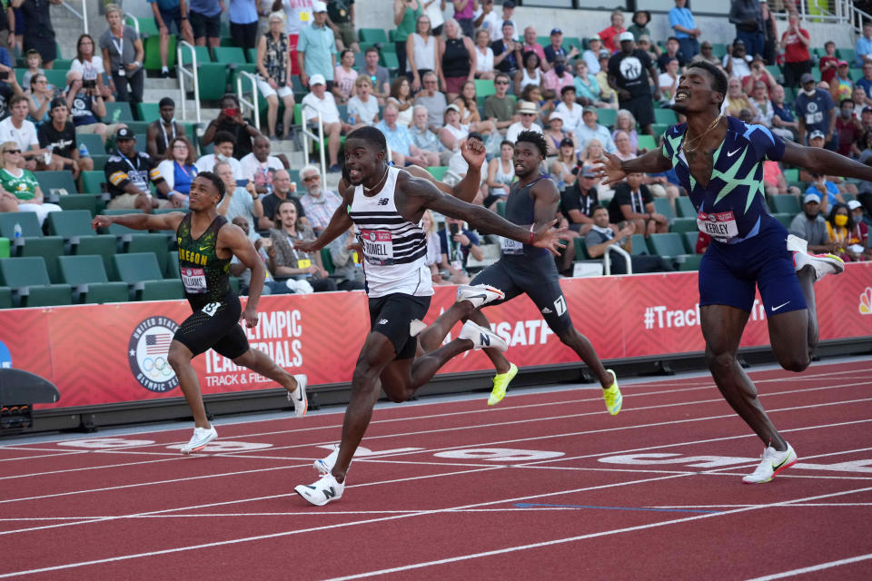 Trayvon Bromell wins the 100 meters in the U.S, Olympic track and field trials.