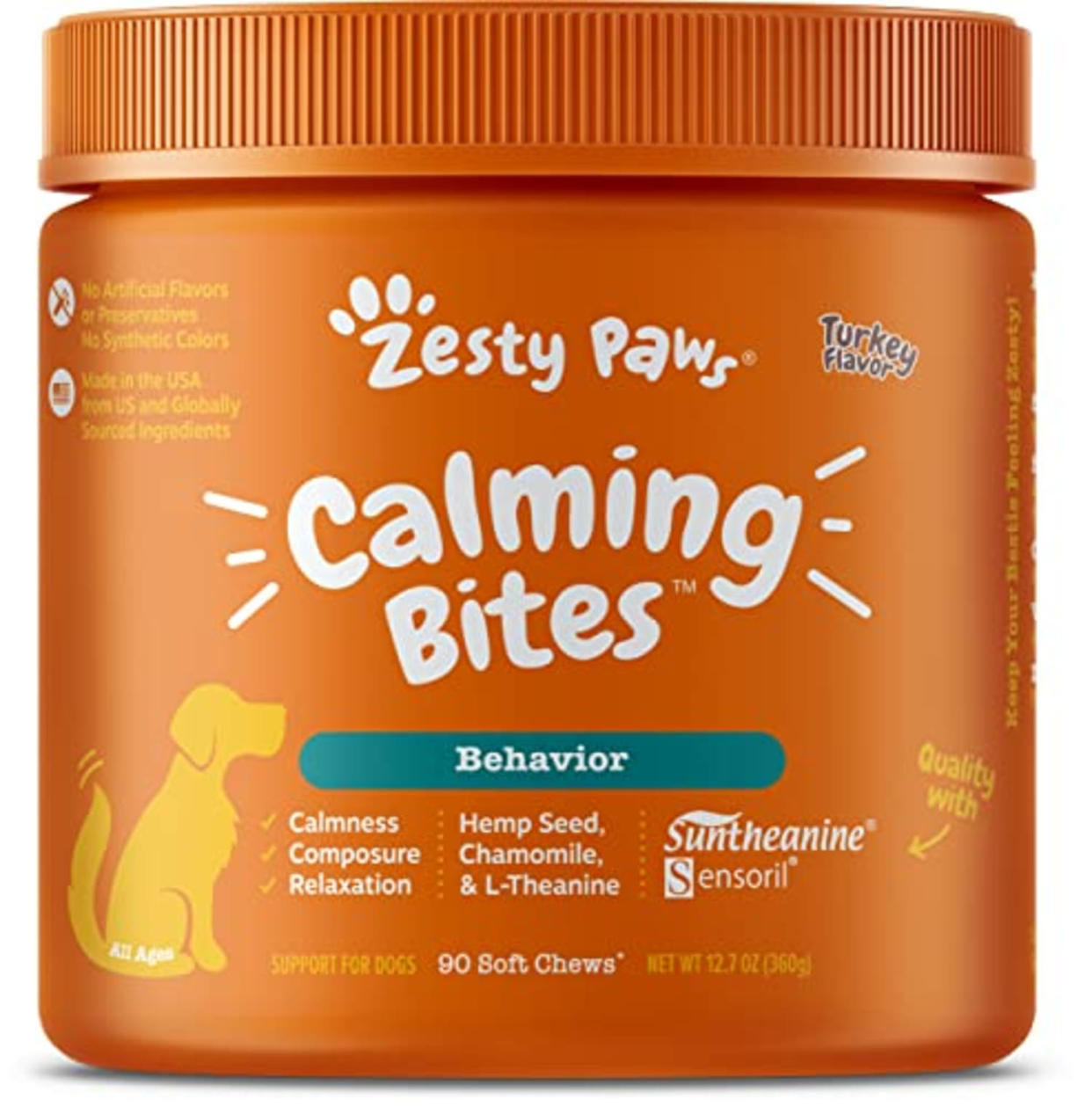 Zesty Paws Calming Chews for Dogs - Composure & Relaxation for Everyday Stress & Separation - with Ashwagandha, Organic Chamomile, L-Theanine & L-Tryptophan – Turkey - 90 Count (AMAZON)