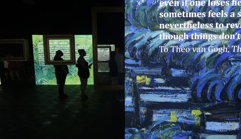 The entrance to "Beyond van Gogh" at Eastern Hills Mall in Buffalo takes visitors through a winding area that offers biographical information about Vincent van Gogh.