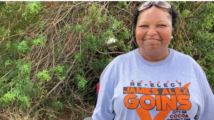 Betty Goins was out Tuesday morning, waving at drivers passing by the polling place at Dr. Joe Lee Smith Recreation Center in Cocoa. Her son, Alex Goins, is the incumbent in the District 1 Cocoa City Council race.