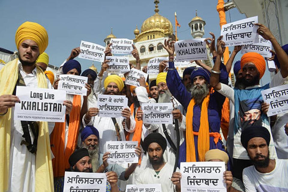 Pro-khalistani supporters protest in Golden Temple in Amritsar on 6 June 2013, on the occasion of ‘Ghallughara Diwas’ the 29th Anniversary of Operation Bluestar (AFP via Getty Images)