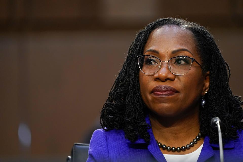 Supreme Court nominee Judge Ketanji Brown Jackson listens during her confirmation hearing before the Senate Judiciary Committee Monday, March 21, 2022, on Capitol Hill in Washington.