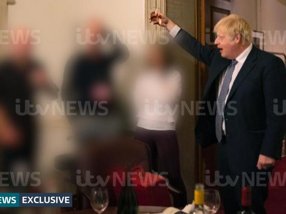 Boris Johnson gives a toast at the party, thrown during one of England's lockdowns