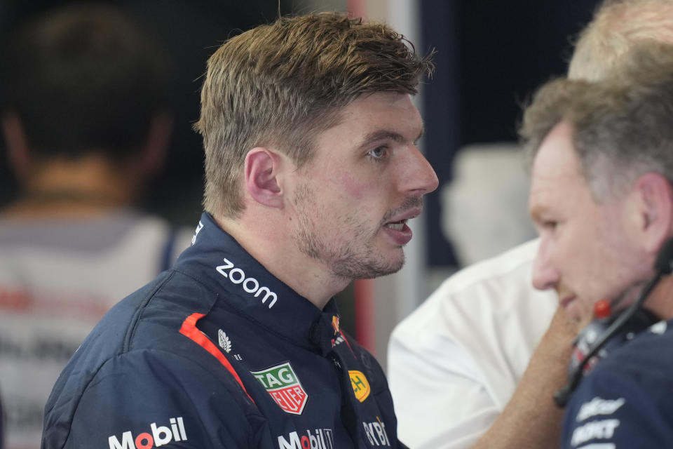 Red Bull driver Max Verstappen of the Netherlands walks through the pit-lane after the free practice the Brazilian Formula One Grand Prix at the Interlagos race track in Sao Paulo, Brazil, Friday, Nov. 3, 2023. (AP Photo/Andre Penner)