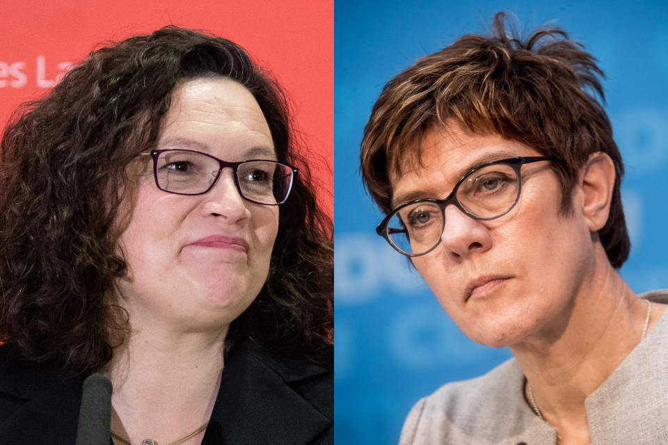 Andrea Nahles und Annegret Kramp-Karrenbauer müssen ihre Parteien jeweils durch eine Selbstfindungsphase führen (Bild: dpa)