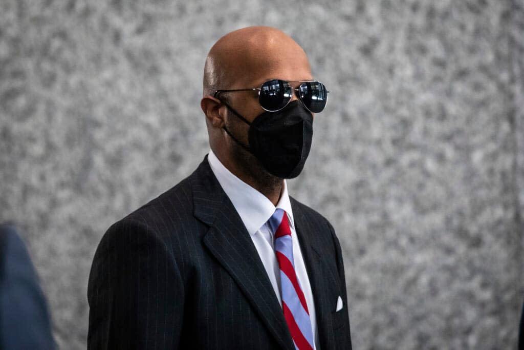 Milton “June” Brown walks walks into the Dirksen Federal Courthouse in Chicago as opening statements were expected to begin in R. Kelly’s trial, Wednesday morning, Aug. 17, 2022. (Ashlee Rezin/Chicago Sun-Times via AP)