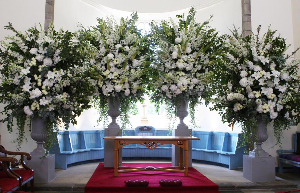 Flowers inside Canongate Kirk in Edinburgh where the wedding of Zara Phillips and Mike Tindall took place.   (Photo by David Cheskin/PA Images via Getty Images)