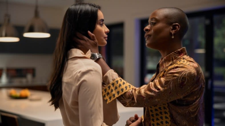 T’Nia Miller (right) as Victorine Lafourcade, shares a scene with Paola Nuñez (left) as Dr. Alessandra Ruiz in Netflix’s “The Fall of the House of Usher.” (Photo: Eike Schroter/Netflix)