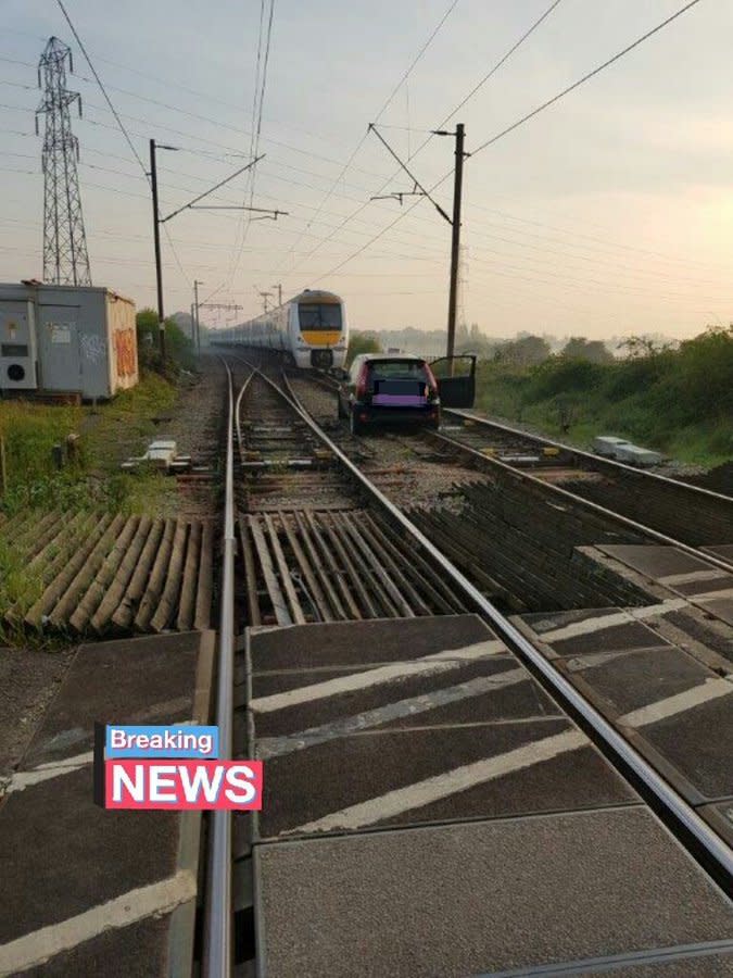 Essex Police said a man has been arrested after he parked his car on a railway line when drunk before reporting it as stolen the following morning. (Essex Police)