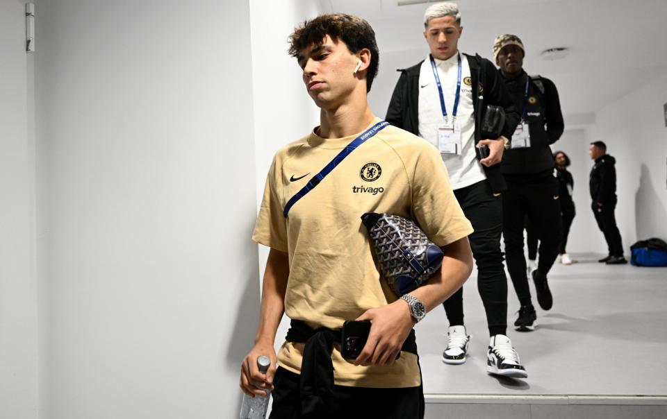 Joao Felix of Chelsea arrives prior to the UEFA Champions League quarterfinal first leg match between Real Madrid and Chelsea FC at Estadio Santiago Bernabeu - Getty Images/Darren Walsh