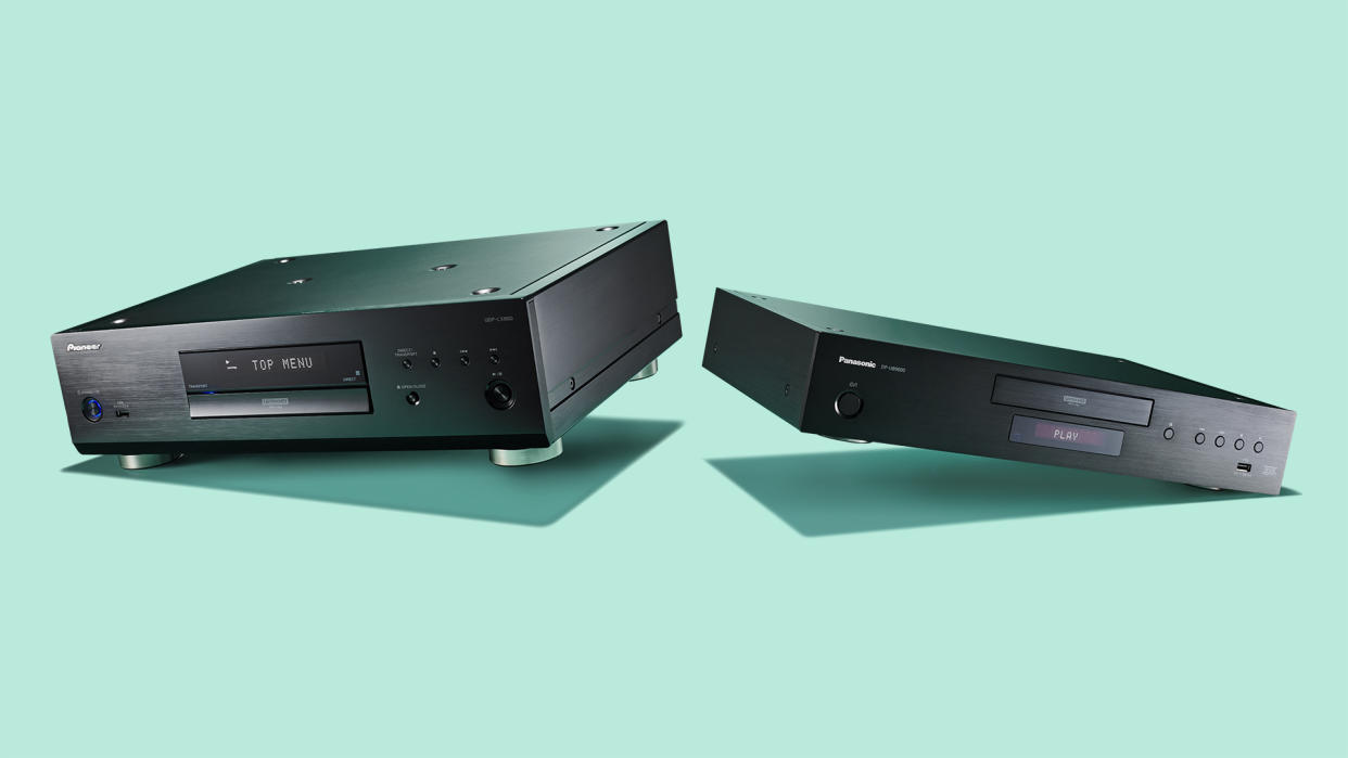  4k Blu-ray players on colored background 