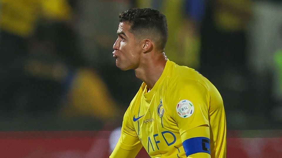 Ronaldo gestures towards the Al-Shabab fans. - Yasser Bakhsh/Getty Images