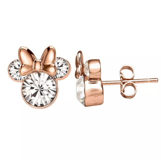 Disney's Minnie Mouse Rose Gold Tone Sterling Silver Crystal Stud Earrings