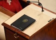 <p>A book containing the president’s speech is seen before the State of the Union address at the Capitol in Washington, D.C., on Jan. 30. (Photo: Saul Loeb/AFP/Getty Images) </p>