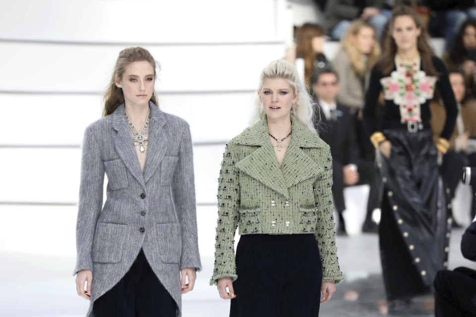 Models wear creations for the Chanel fashion collection during Women's fashion week Fall/Winter 2020/21 presented in Paris, Tuesday, March 3, 2020. (Photo by Vianney Le Caer/Invision/AP)