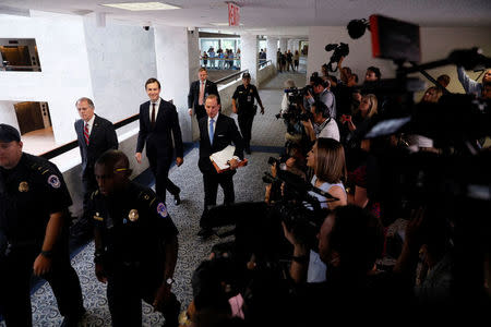 White House senior adviser Jared Kushner departs after meeting with staff members of the U.S. Senate Intelligence Committee on Capitol Hill in Washington, U.S. July 24, 2017. REUTERS/Jonathan Ernst