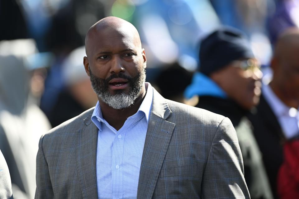 Detroit Lions general manager Brad Holmes stands on the sideline before the game against the Baltimore Ravens at M&T Bank Stadium, Oct. 22, 2023.