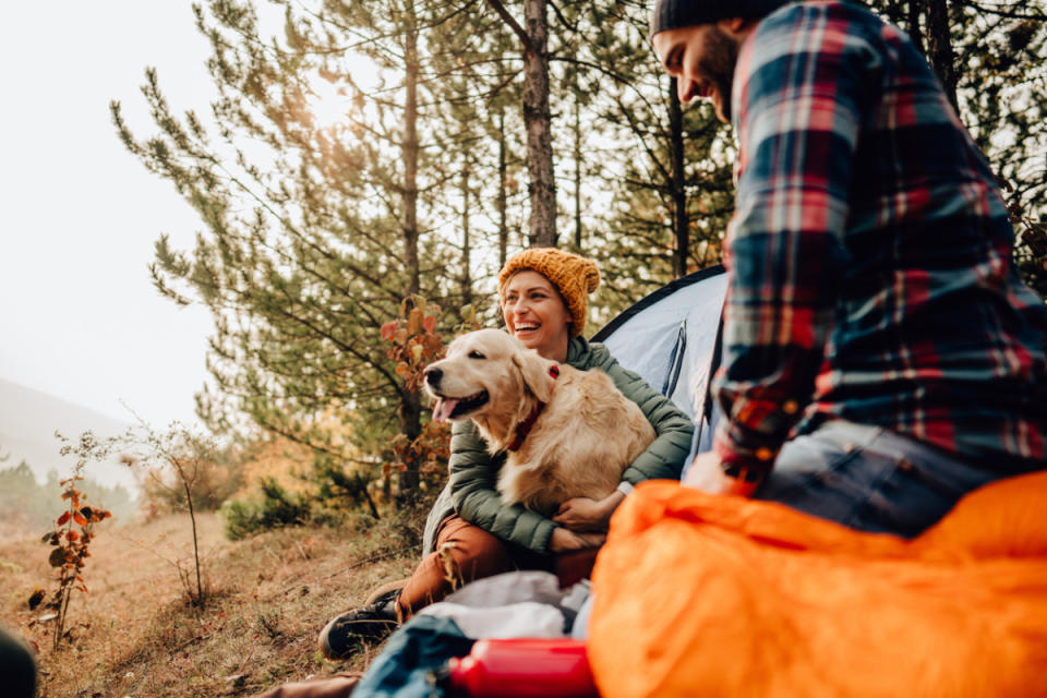 Couple going camping during the fall with their dog<p>iStock</p>