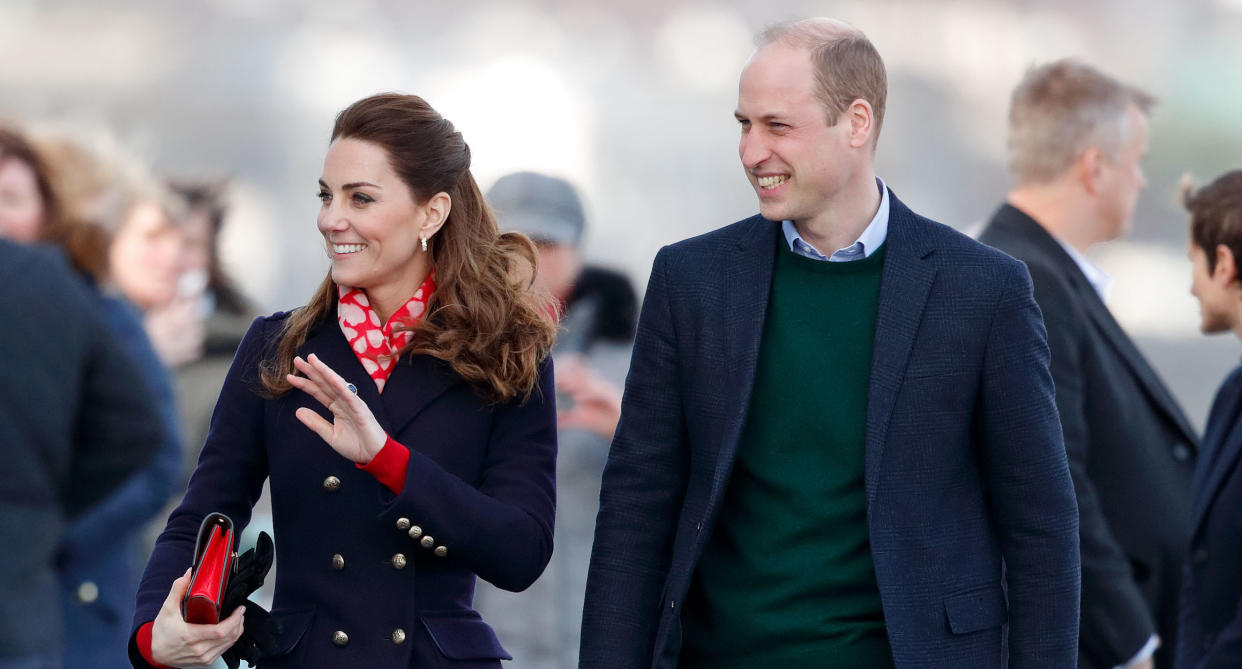 SWANSEA, UNITED KINGDOM - FEBRUARY 04: (EMBARGOED FOR PUBLICATION IN UK NEWSPAPERS UNTIL 24 HOURS AFTER CREATE DATE AND TIME) Prince William, Duke of Cambridge and Catherine, Duchess of Cambridge visit the Royal National Lifeboat Institution (RNLI) Mumbles Lifeboat station on Mumbles Pier on February 4, 2020 in Swansea, Wales. (Photo by Max Mumby/Indigo/Getty Images)