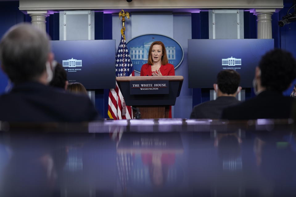 White House press secretary Jen Psaki speaks during a press briefing at the White House, Tuesday, March 2, 2021, in Washington. (AP Photo/Evan Vucci)
