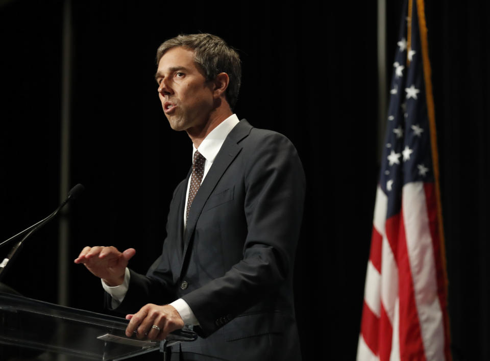 Democratic presidential candidate Beto O'Rourke speaks during the Iowa Democratic Party's Hall of Fame Celebration, Sunday, June 9, 2019, in Cedar Rapids, Iowa. (AP Photo/Charlie Neibergall)