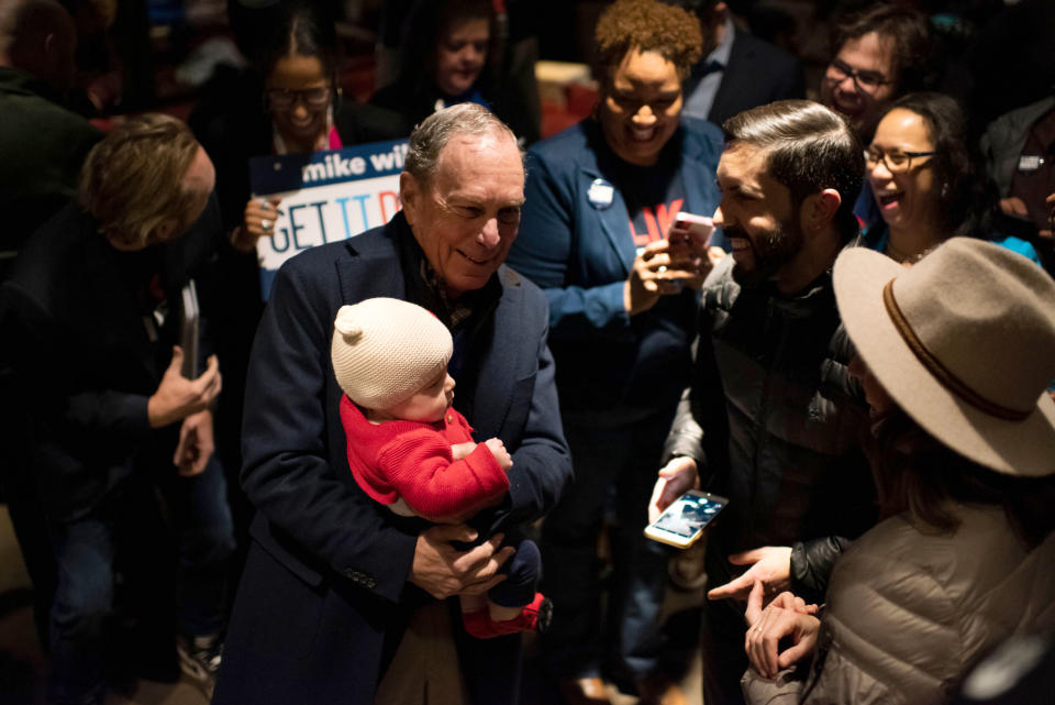 Democratic presidential candidate Mike Bloomberg meets with supporters at the Happiest Hour restaurant in Dallas, Texas on January 11, 2020. (Photo: Mark Felix/AFP via Getty Images)