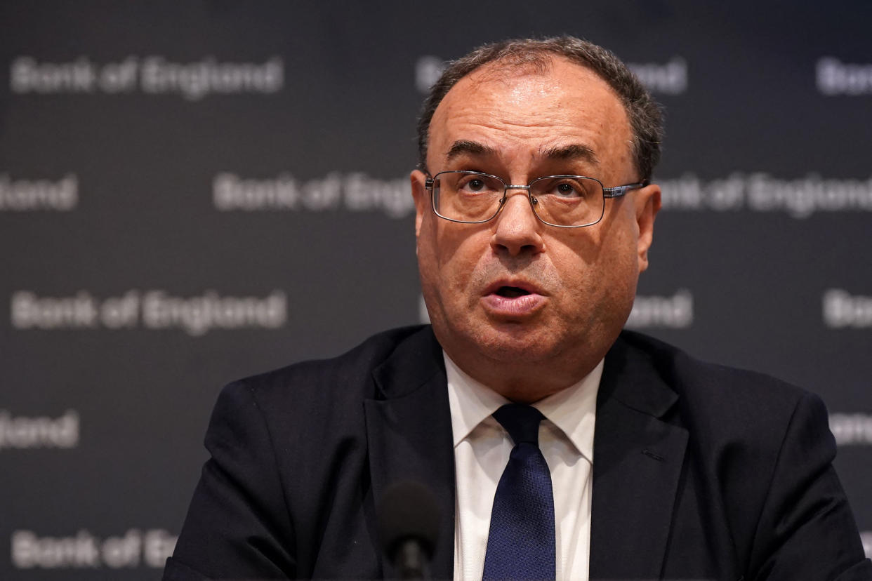 Governor of the Bank of England Andrew Bailey. The FTSE 100 closed flat. Photo: Yui Mok/POOL/AFP via Getty