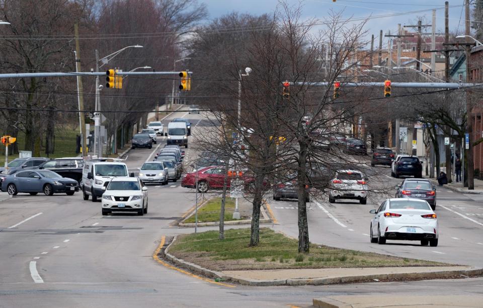 The multi-lane intersection of North Main Street and Branch Avenue in Providence on Tuesday.