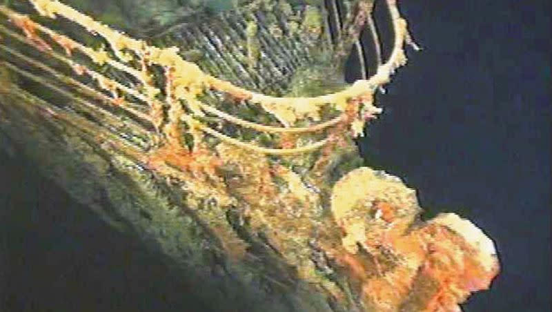 In an August 1996 photo, the port bow railing of the RMS Titanic lies in 12,600 feet of water about 400 miles east of Nova Scotia as part of a joint scientific and recovery expedition sponsored by the Discovery Channel and RMS Titantic. Survivors of the tragic sinking of the Titanic are remembered today.