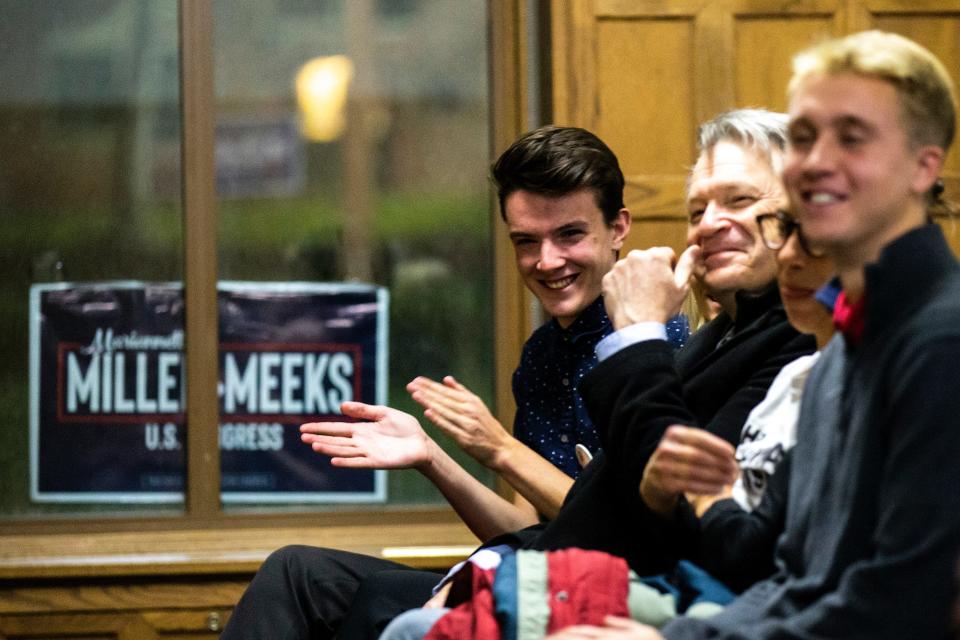 People applaud as U.S. Rep. Mariannette Miller-Meeks, R-Iowa, speaks during a University of Iowa College Republicans event, Wednesday, Oct. 19, 2022, at the Iowa Memorial Union in Iowa City, Iowa.