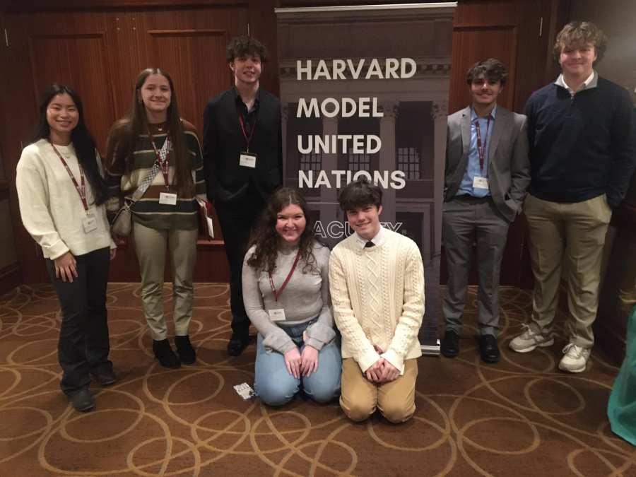 The 2024 Maverick HMUN Team, from left to right: Hannah Jewell, Rileigh Jackson, Shane Arthur, Katherine Viars, Bryceson Whitt, Thomas Sibold, and Gavin French <br>Photo Credit: Scott Womack