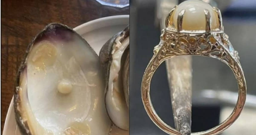 美國一對情侶吃到稀有珍珠。（圖／翻攝自IG）