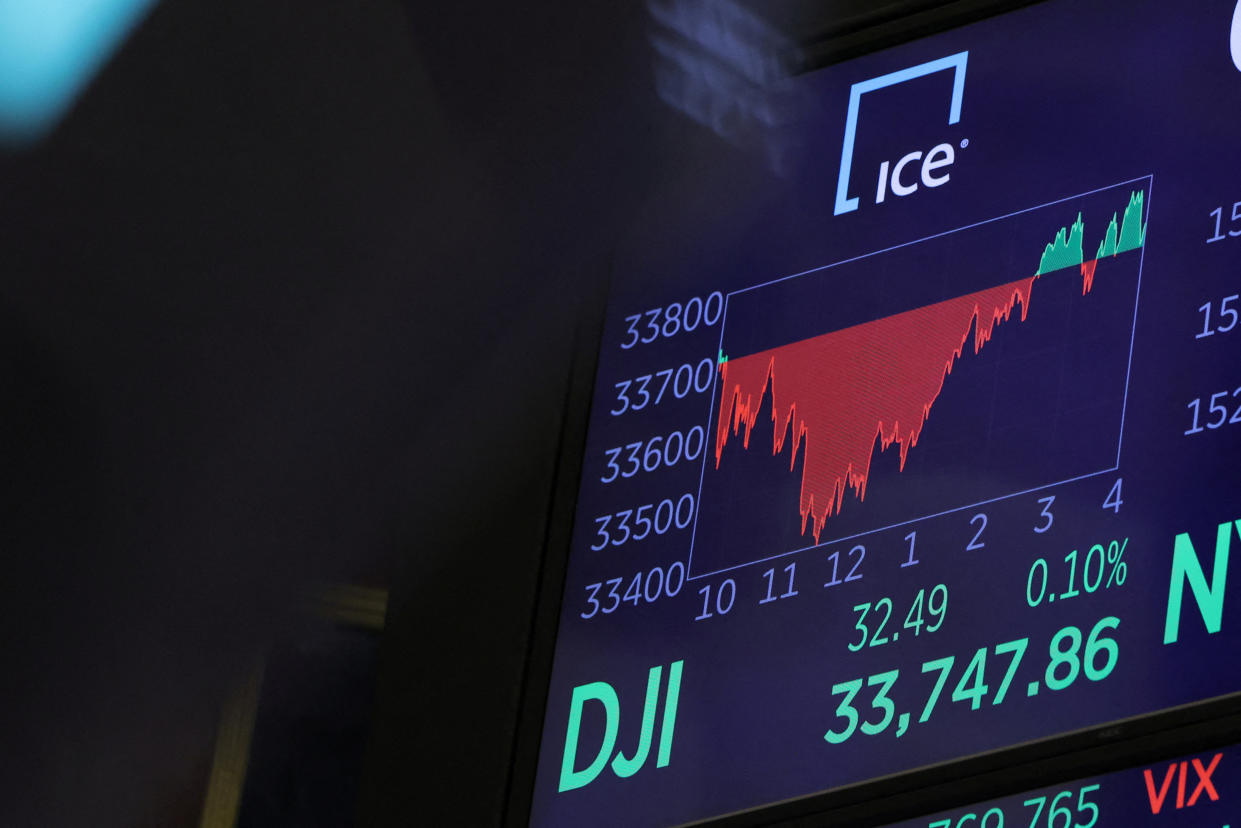 The Dow Jones Industrial Average (DJI) is seen after the market close on the trading floor at the New York Stock Exchange (NYSE) in Manhattan, New York City, U.S., November 11, 2022. REUTERS/Andrew Kelly