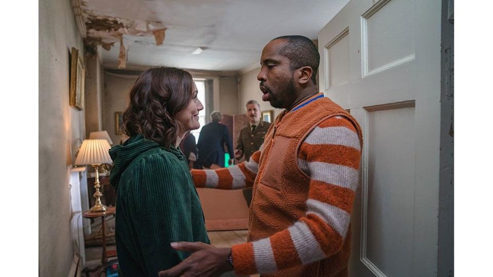 Charlotte Ritchie as Alison and Kiell Smith-Bynoe as Mike in season five of Ghosts 