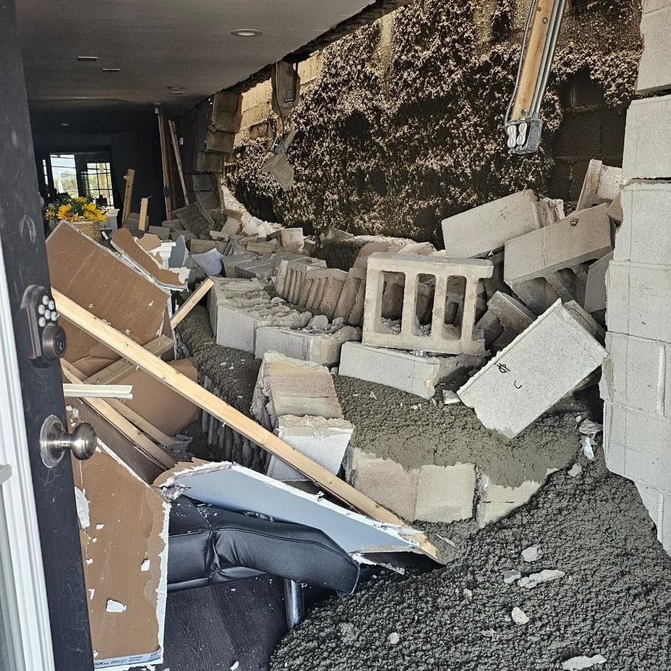 The collapsed wall that has shut down four businesses at 29 W. Front St. in Keyport.