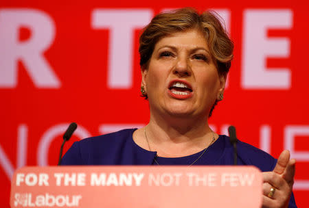 Britain's opposition Labour party shadow foreign secretary, Emily Thornberry speaks at the Labour party Conference in Brighton, Britain, September 25, 2017. REUTERS/Peter Nicholls