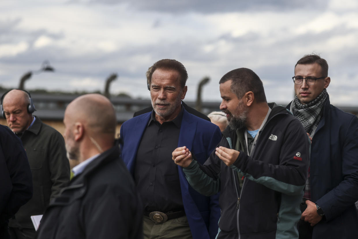Arnold Schwarzenegger visits Auschwitz. His visit to the memorial site in Poland was his first and came as part of his work with the Auschwitz Jewish Center Foundation, whose mission is to fight hatred through education.