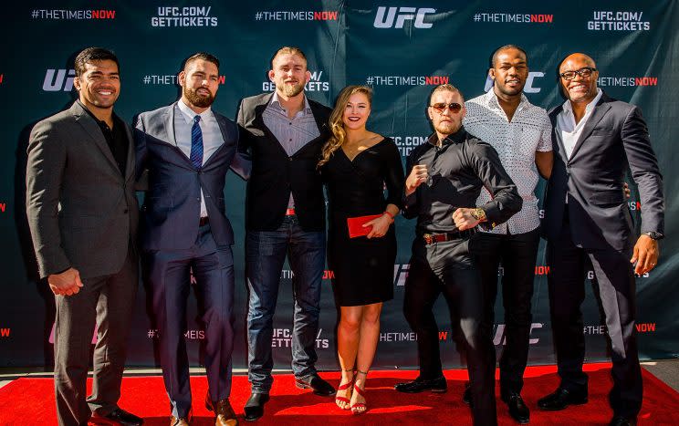 Anderson Silva (far right), the former UFC middleweight champion, says he wants to fight Conor McGregor (third from right). (Getty Images)