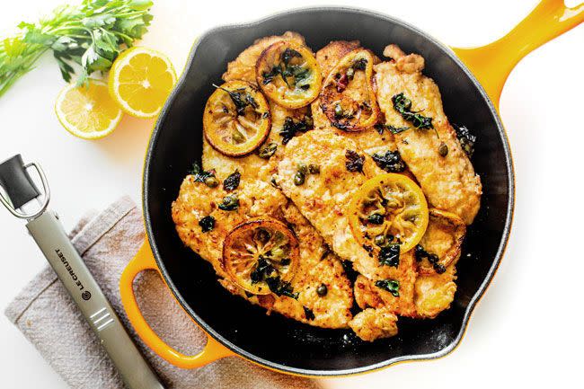 28) Pan-Fried Schnitzel with Fried Lemons and Capers