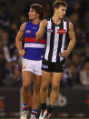 Kyle Martin of the Magpies celebrates kicking a goal during the round twelve AFL match between the Collingwood Magpies and the Western Bulldogs at Etihad Stadium on June 16, 2013 in Melbourne, Australia.